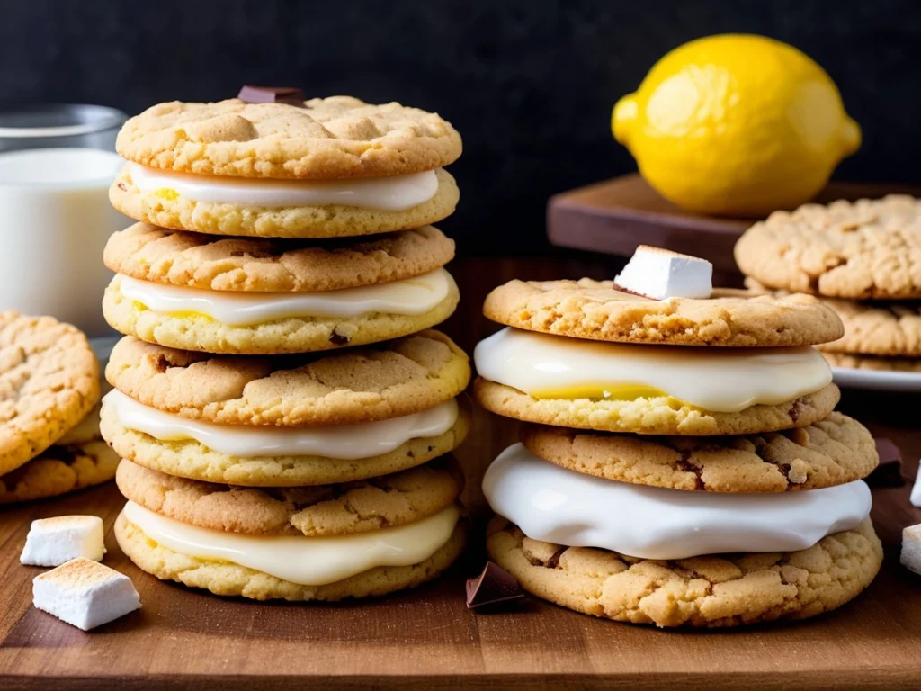 Stack of freshly baked Crumbl cookies with unique flavor combinations like s’mores and lemon glaze