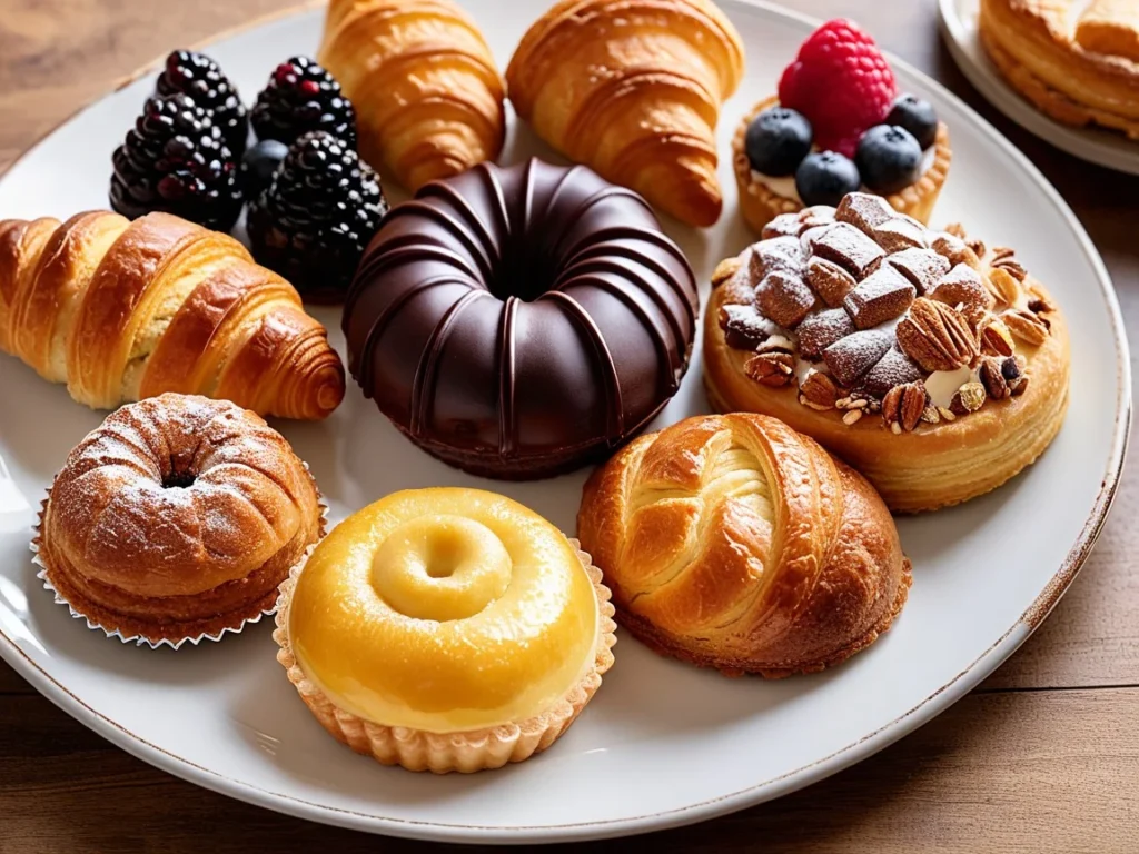 Assorted pastries arranged on a plate, showcasing various flavors and textures