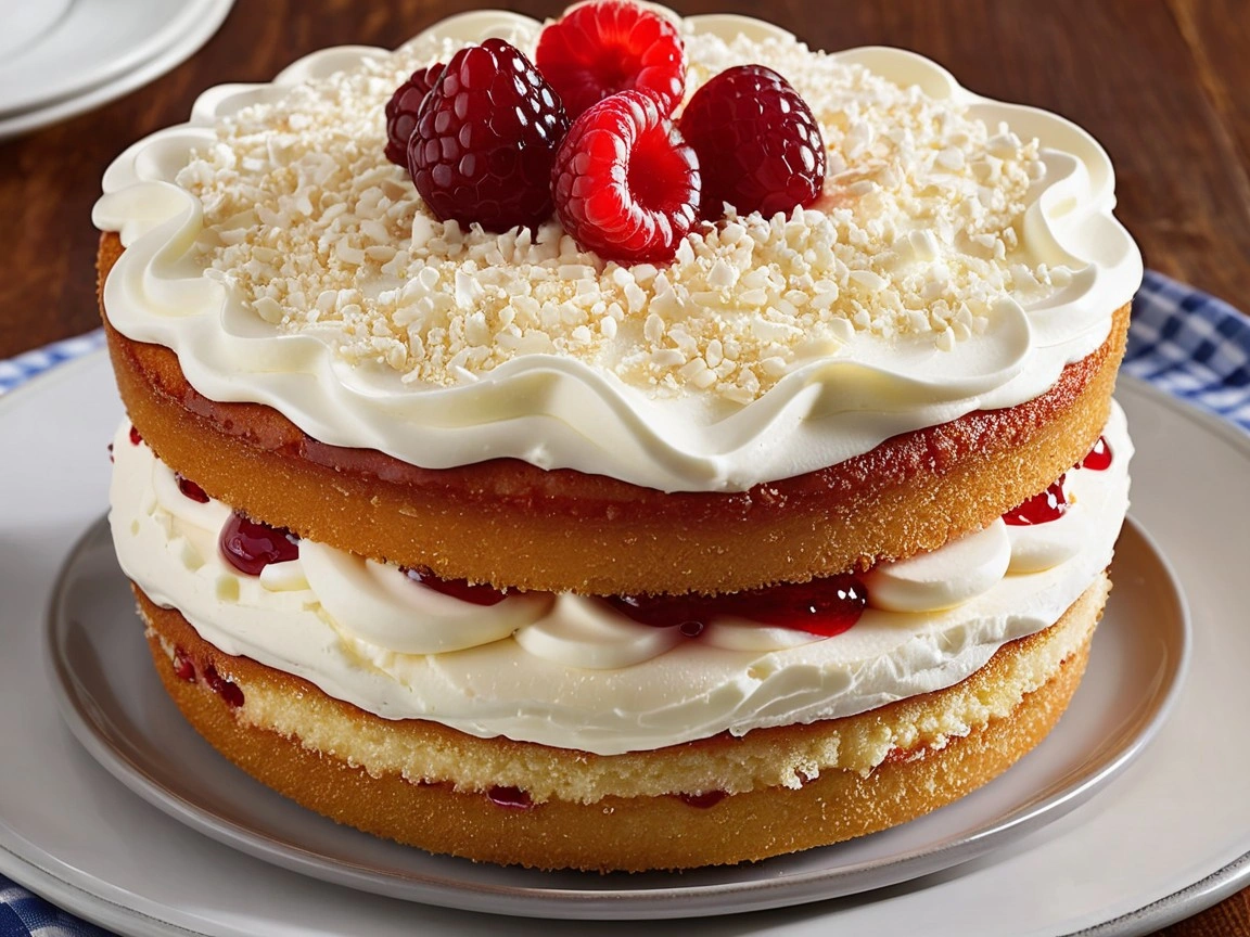 Classic Victoria sponge cake from Tesco, layered with jam and cream