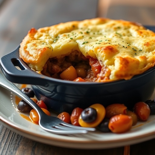 Mini Shepherd’s Pies baked in ramekins with a crispy potato topping and fresh herbs