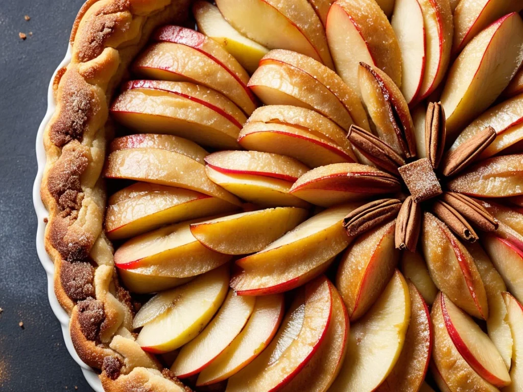 Close-up of apple tart with cinnamon and sugar topping