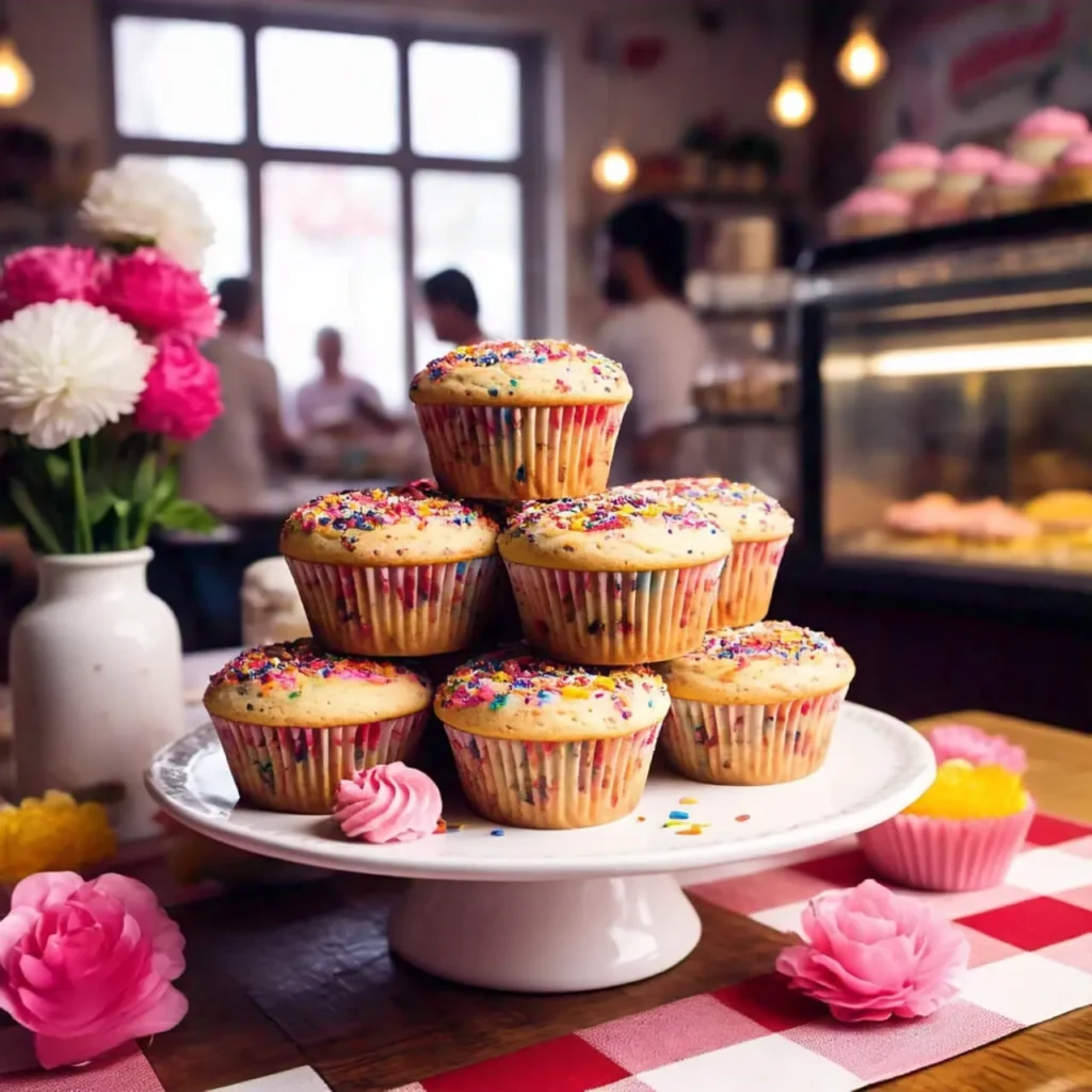 A tray of cookie-flavored cupcakes adorned with vibrant sprinkles, capturing the sweet and festive appeal of this dessert