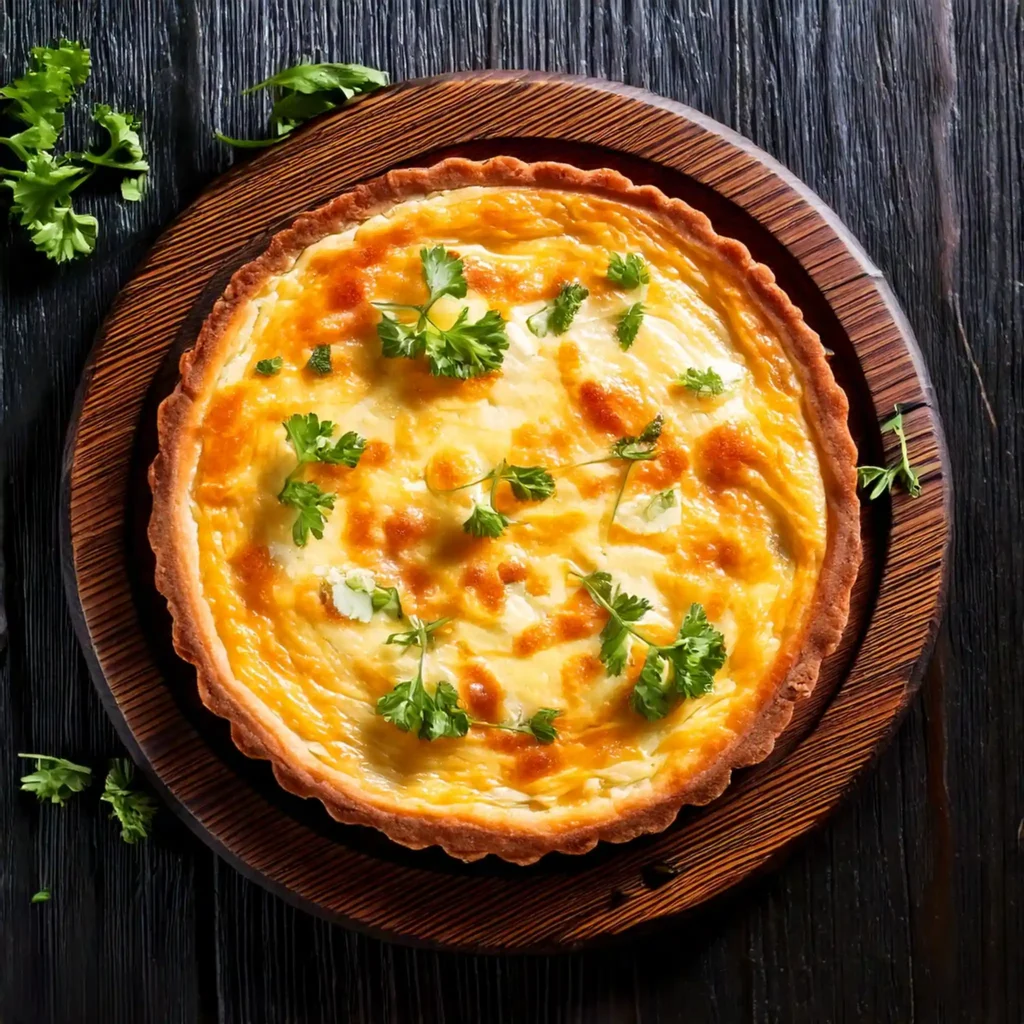 Savory tart with creamy cheese filling and fresh herbs