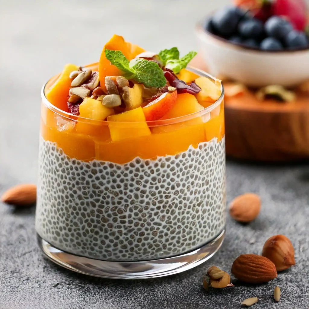 Chia seed pudding topped with fresh fruits and nuts for a nutritious weight loss snack