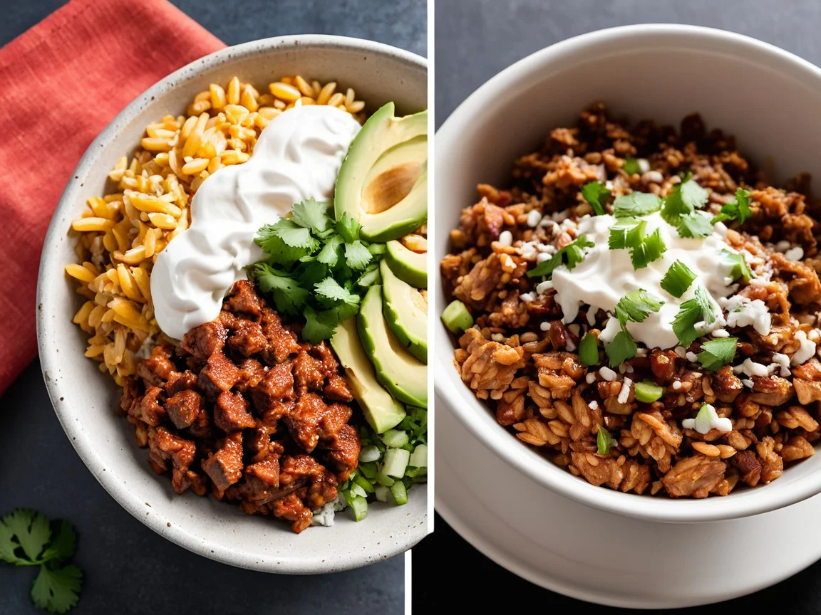 A comparison image showing a Chipotle burrito and bowl side by side