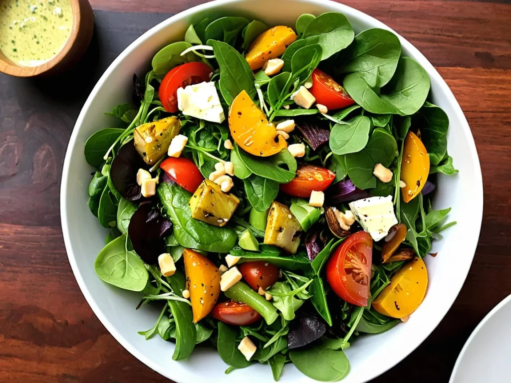 Chopt Salad with a variety of greens, roasted vegetables, and a tangy dressing