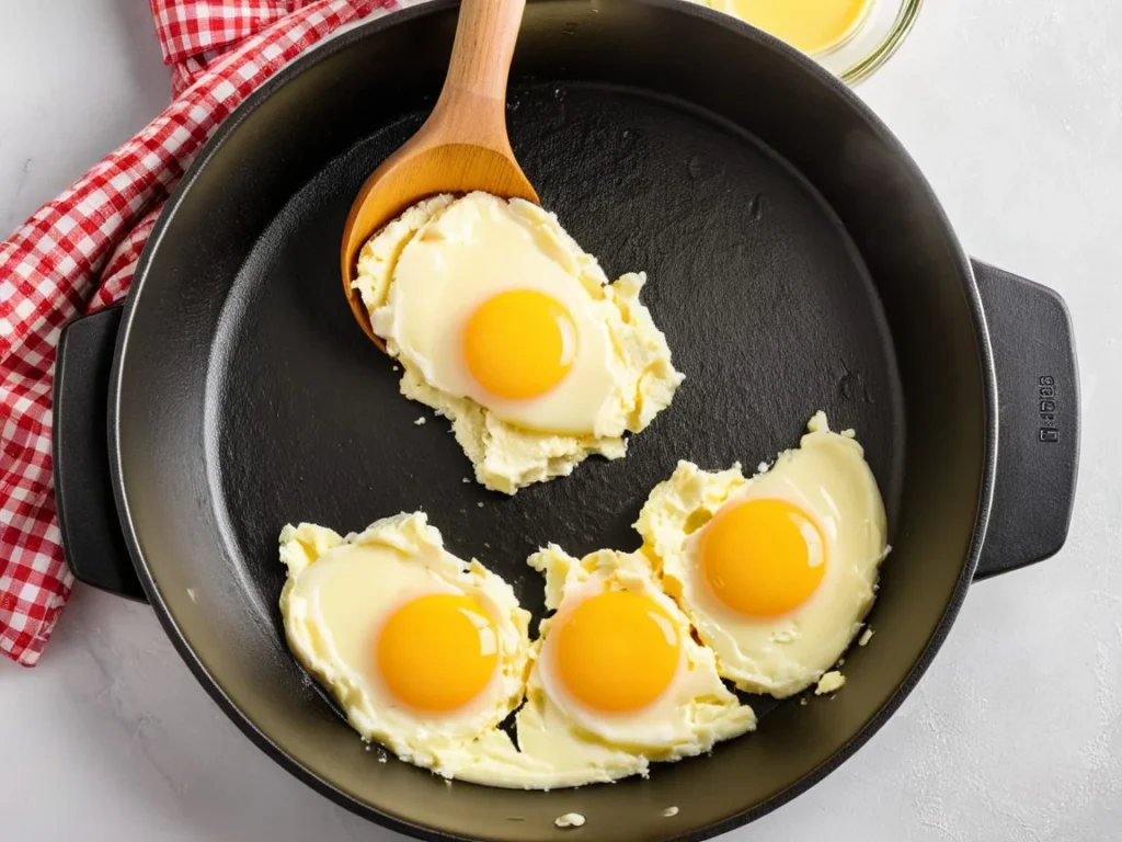 Butter melting in a pan for cooking scrambled eggs