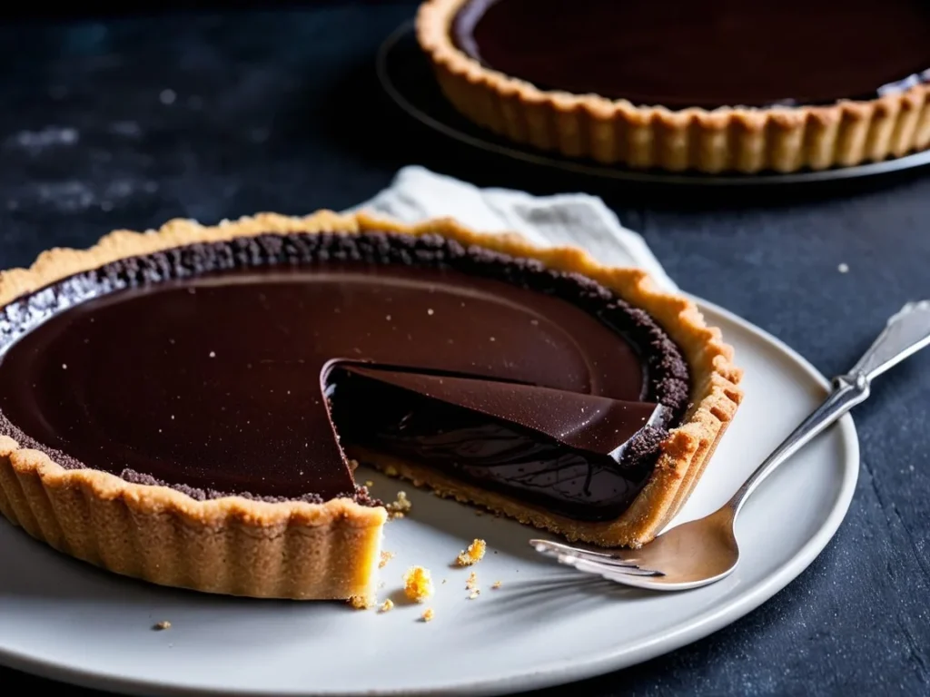 Chocolate tart with a dark chocolate ganache and a crumbly crust