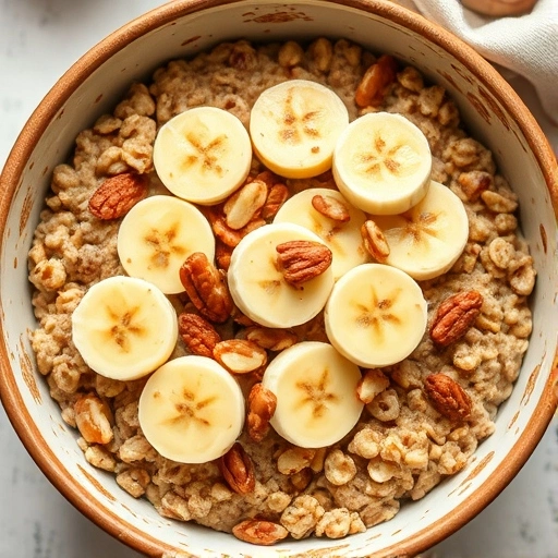 Close-up of vegan baked oatmeal with a golden crust, garnished with almonds and blueberries