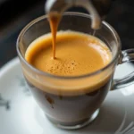 Close-up of a perfectly brewed ristretto shot in a glass espresso cup