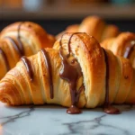 Golden, flaky croissants with gooey cookie dough filling oozing out