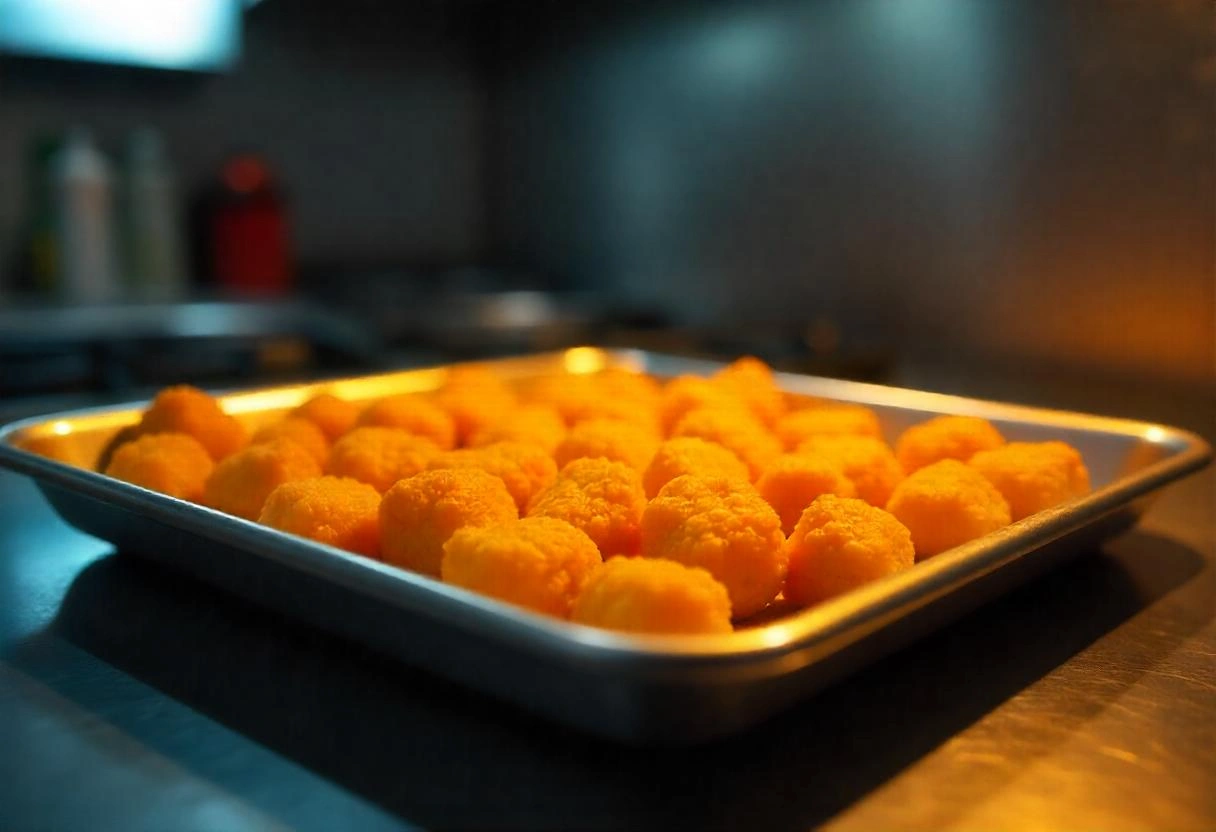 A tray of golden, crispy tater tots fresh out of the oven