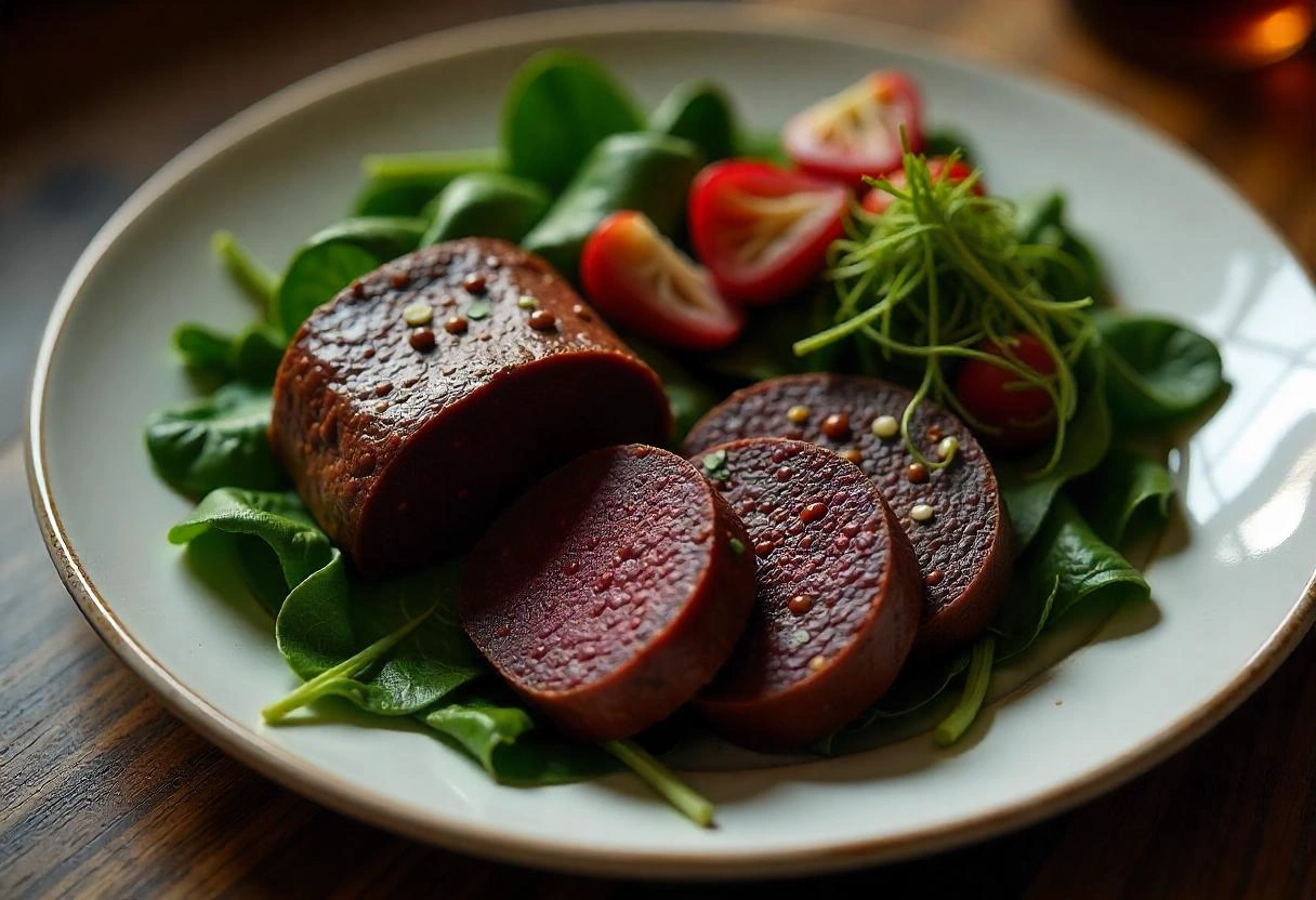 A plate with both Scottish and Irish black pudding slices, highlighting their textural differences